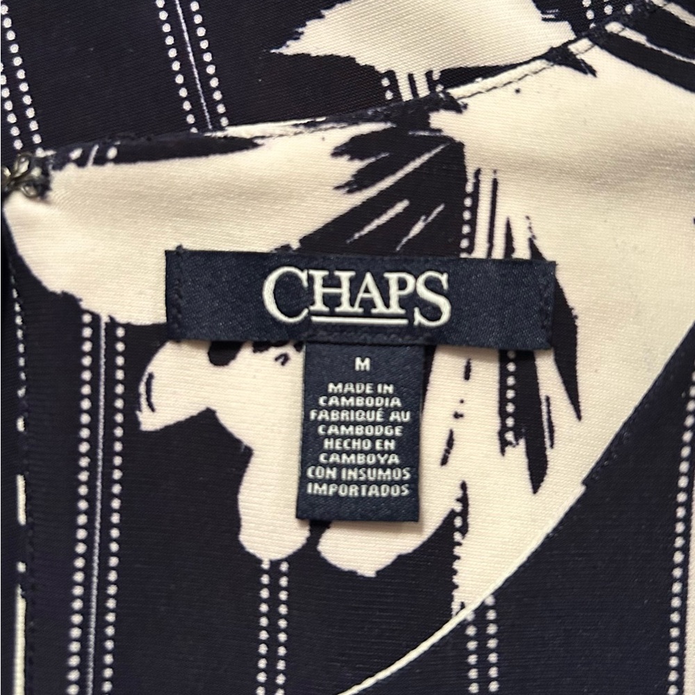 NWOT CHAPS by RALPH LAUREN Floral Midi Dress, Navy Blue & White, Size Medium - Picture 5 of 6